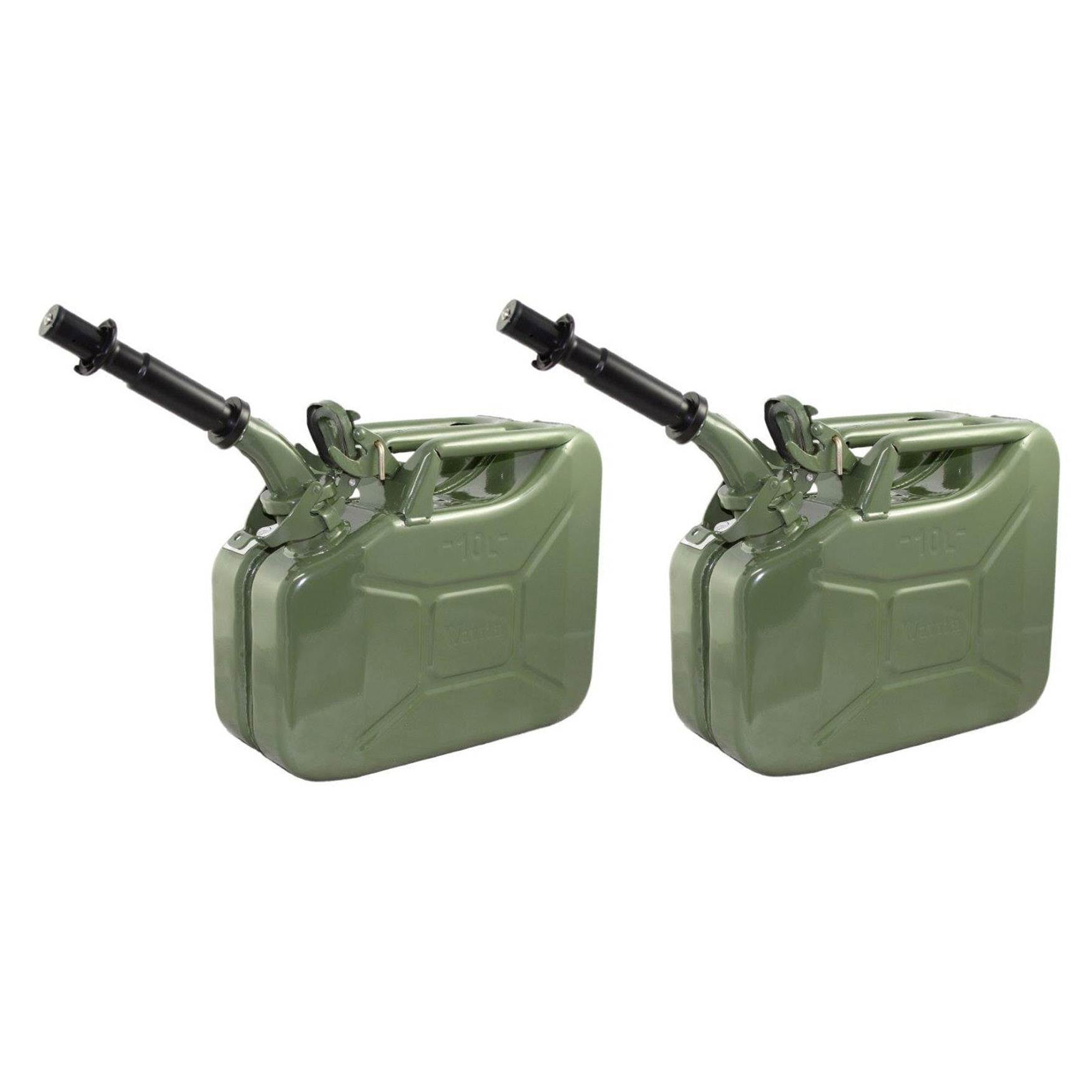 2 Pack Wavian 3013 2.6 Gal 10L Steel Jerry Cans w/ Spout, Green