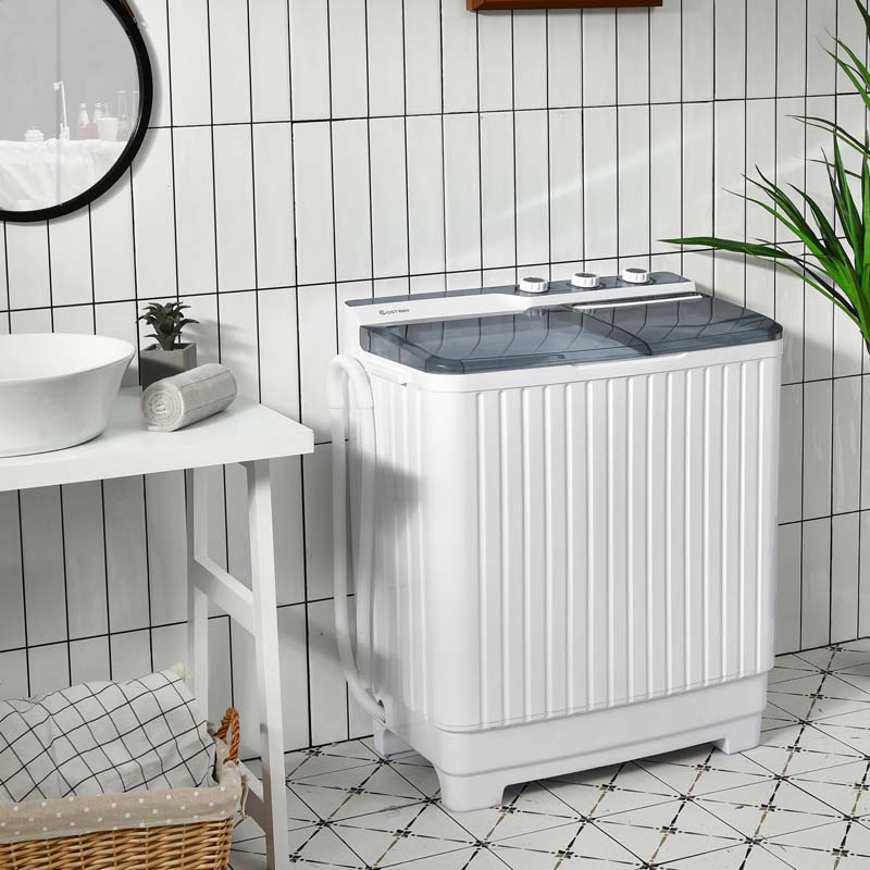 28.5 LBS Portable Washing Machine Built-in Drain Pump, 2-in-1 Twin Tub Top Load Washer Dryer Combo for RV Dorm