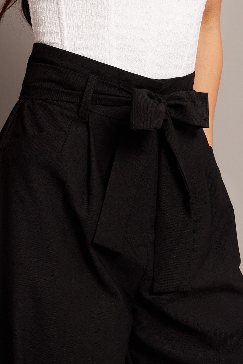 Black Wide Leg Pants Waist Tie