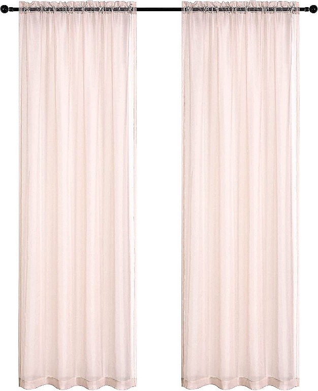 Kate Aurora 2 Piece Rose Pink Colored Rod Pocket Sheer Voile Window Curtains