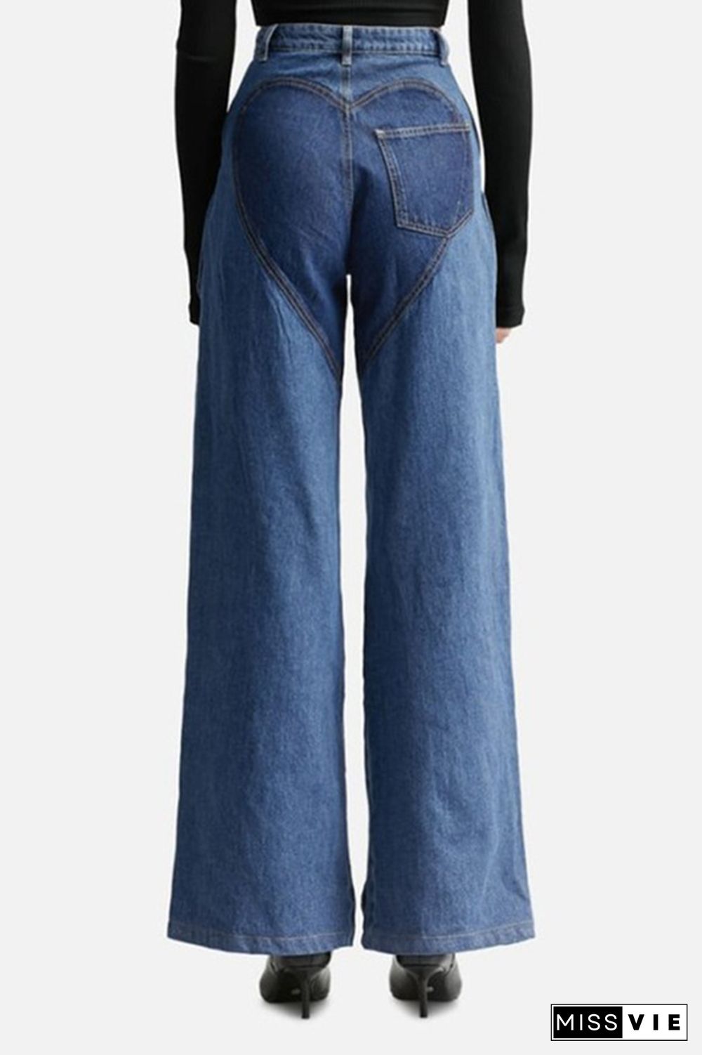 Street Solid Hollowed Out High Waist Straight Denim Jeans