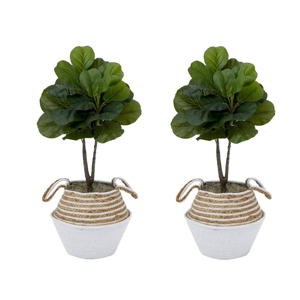 Nearly Natural 3 ft. Artificial Fiddle Leaf Fig Tree with Handmade Cotton and Jute Woven Planter DIY Kit (Set of 2) P1908-S2-CR