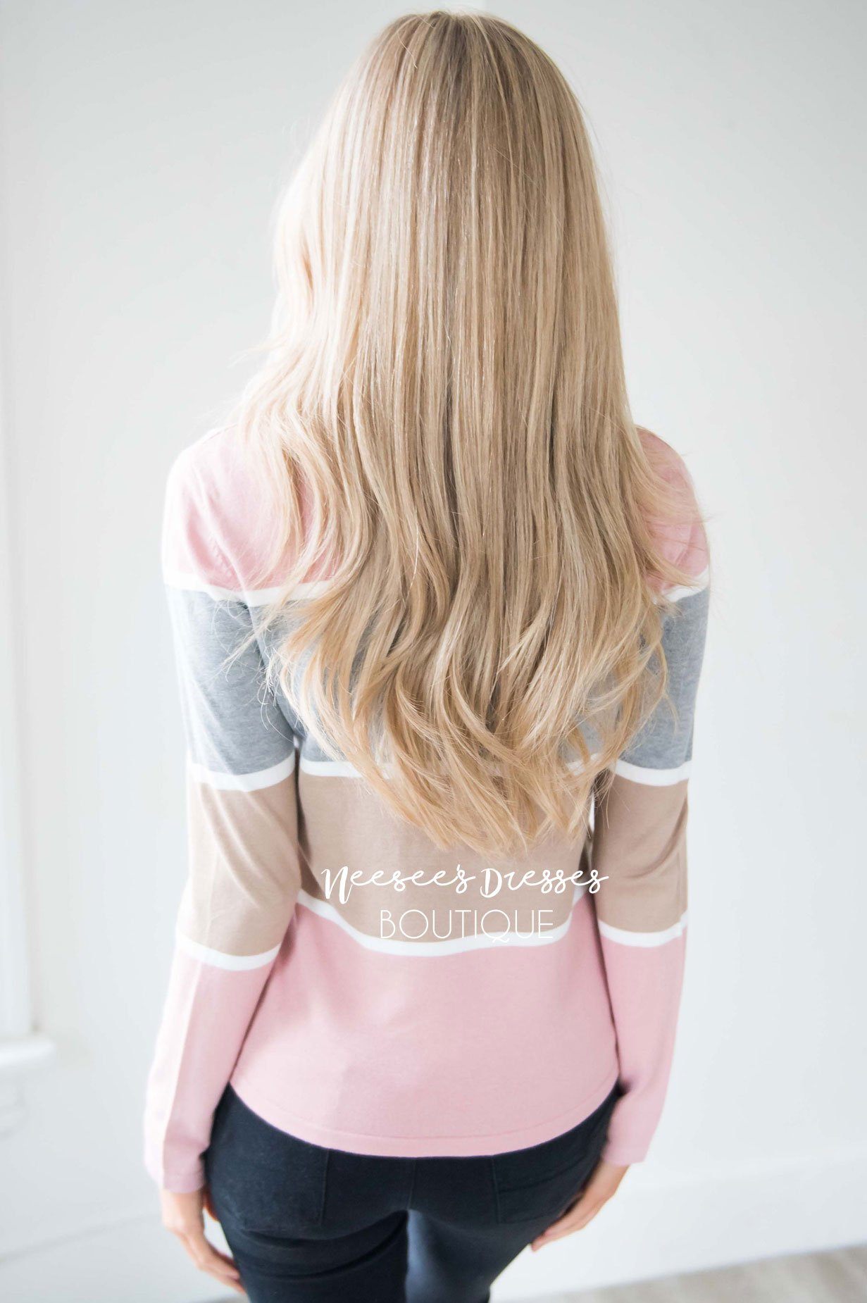 The Cutest Pink Gray & Beige Colorblock Sweater