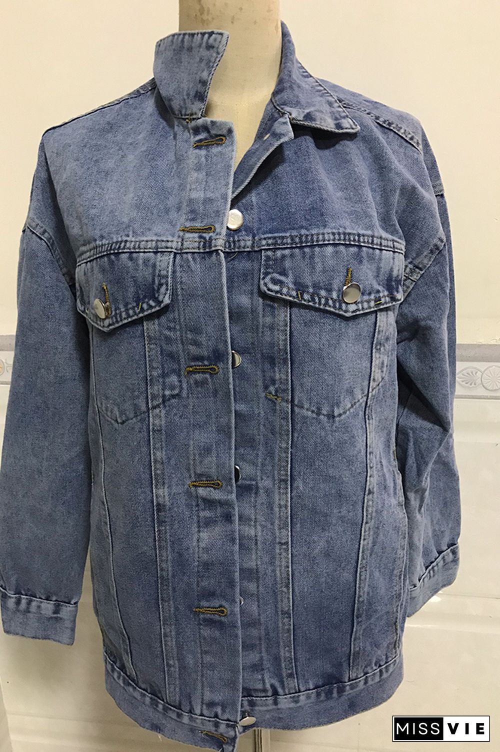 Wash Buttons Front Denim Jacket Women Wholesale