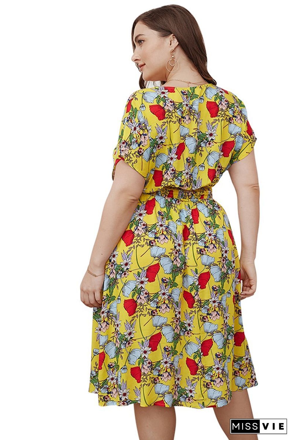 Yellow Floral-print Midi Dress P16438