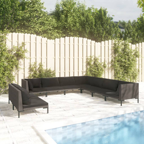 vidaXL Patio Lounge Set Outdoor Sectional Sofa 12 Piece Poly Rattan Dark Gray   Tropical   Outdoor Sofas   by vidaXL LLC  Houzz