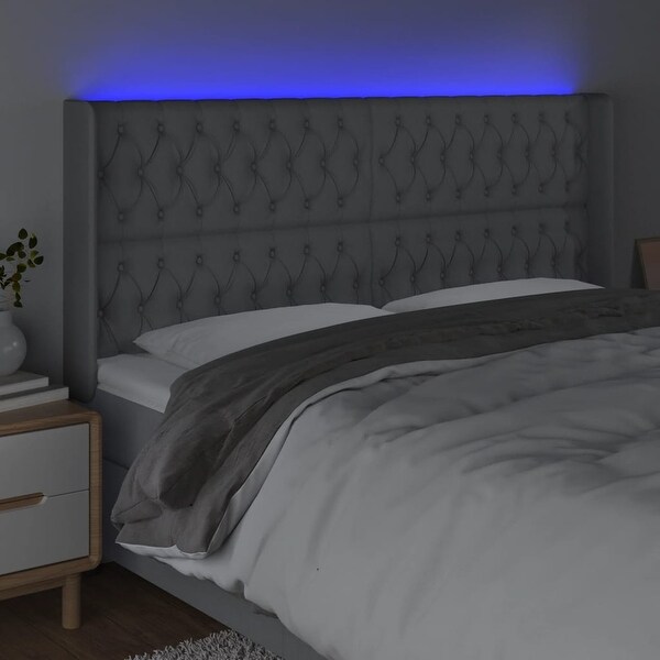 vidaXL LED Headboard Dark Gray/Light Gray Fabric - - 37455511