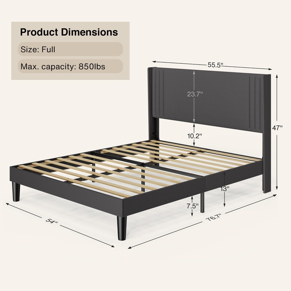 Queen/ Full Wingback Platform Bed Frames with Under bed Storage