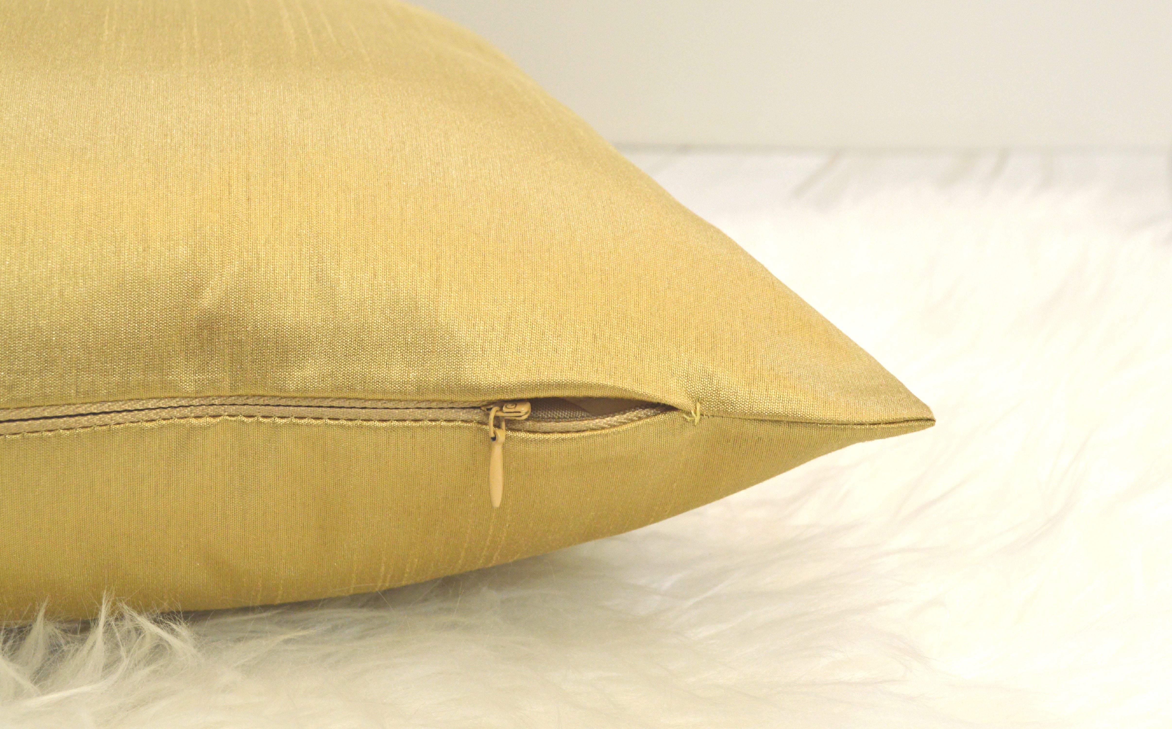 Aiking Home Solid Faux Silk Decorative Throw Pillow COVER 22 by 22 - Brass