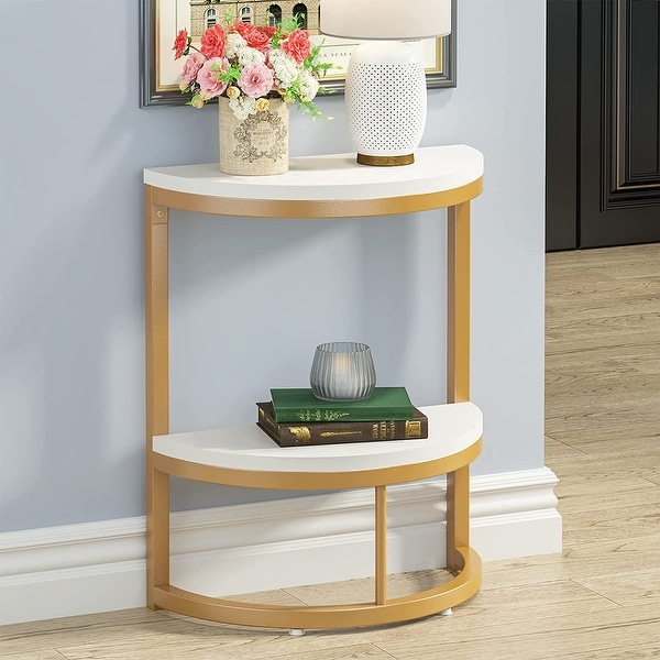 Narrow End Table Half Round with Metal Frame， Slim C Table