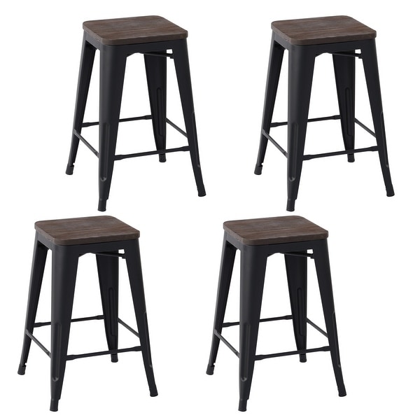 Homy Casa Stackable Metal Counter Stools with Solid Wood Seat