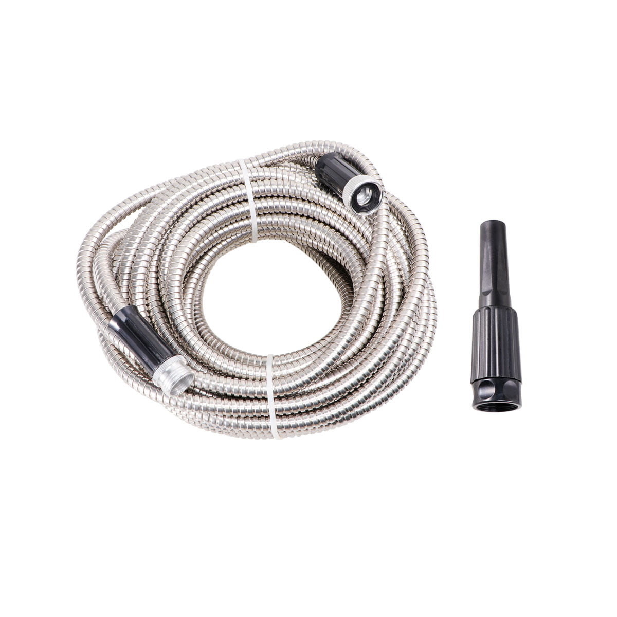 50Ft Stainless Steel Lightweight Garden Hose Heavy Duty Metal Watering Hose Garden Water Hose Pipe Free Spray Nozzle Home Silver