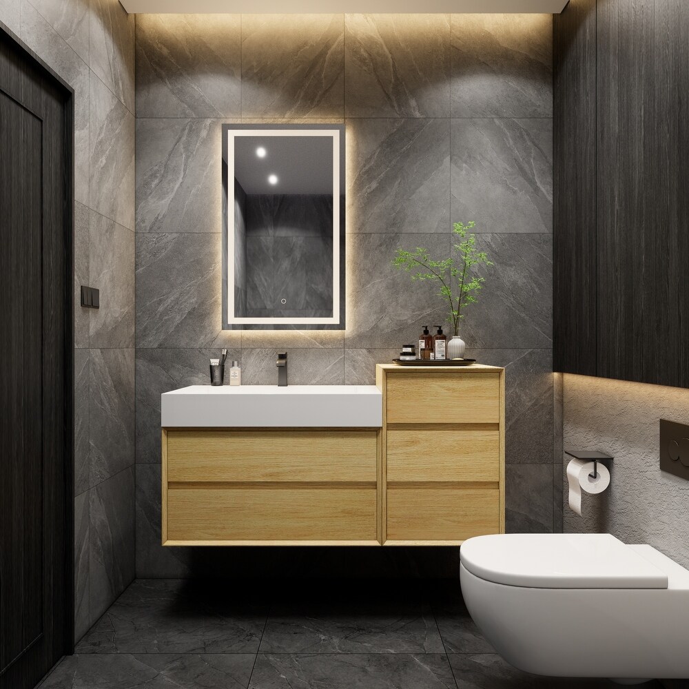 Kube 44'' Coffee Wood Wall Mounted Nano Bath Vanity with Reinforced Acrylic Sink