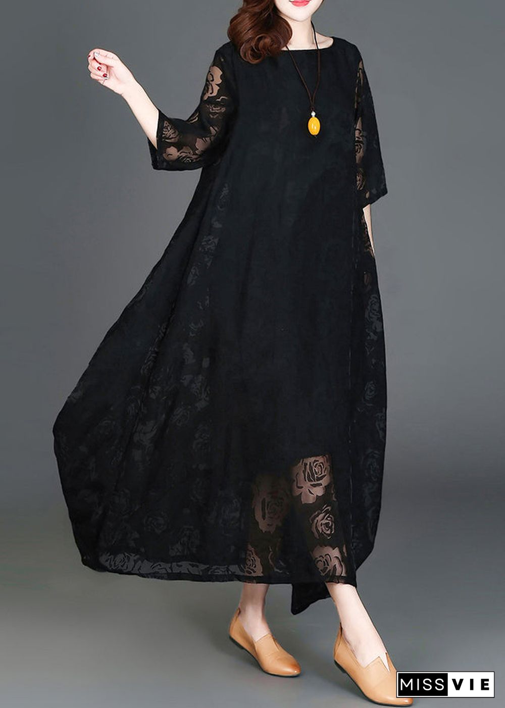 Casual Black Loose Cozy Long Dresses Summer