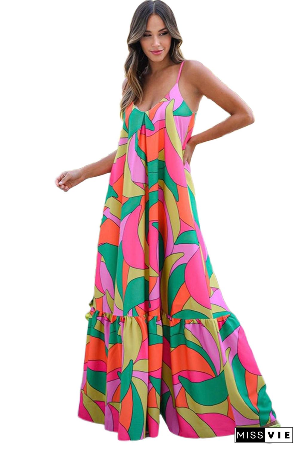 Multicolor Boho Geometric Print Sleeveless Maxi Dress