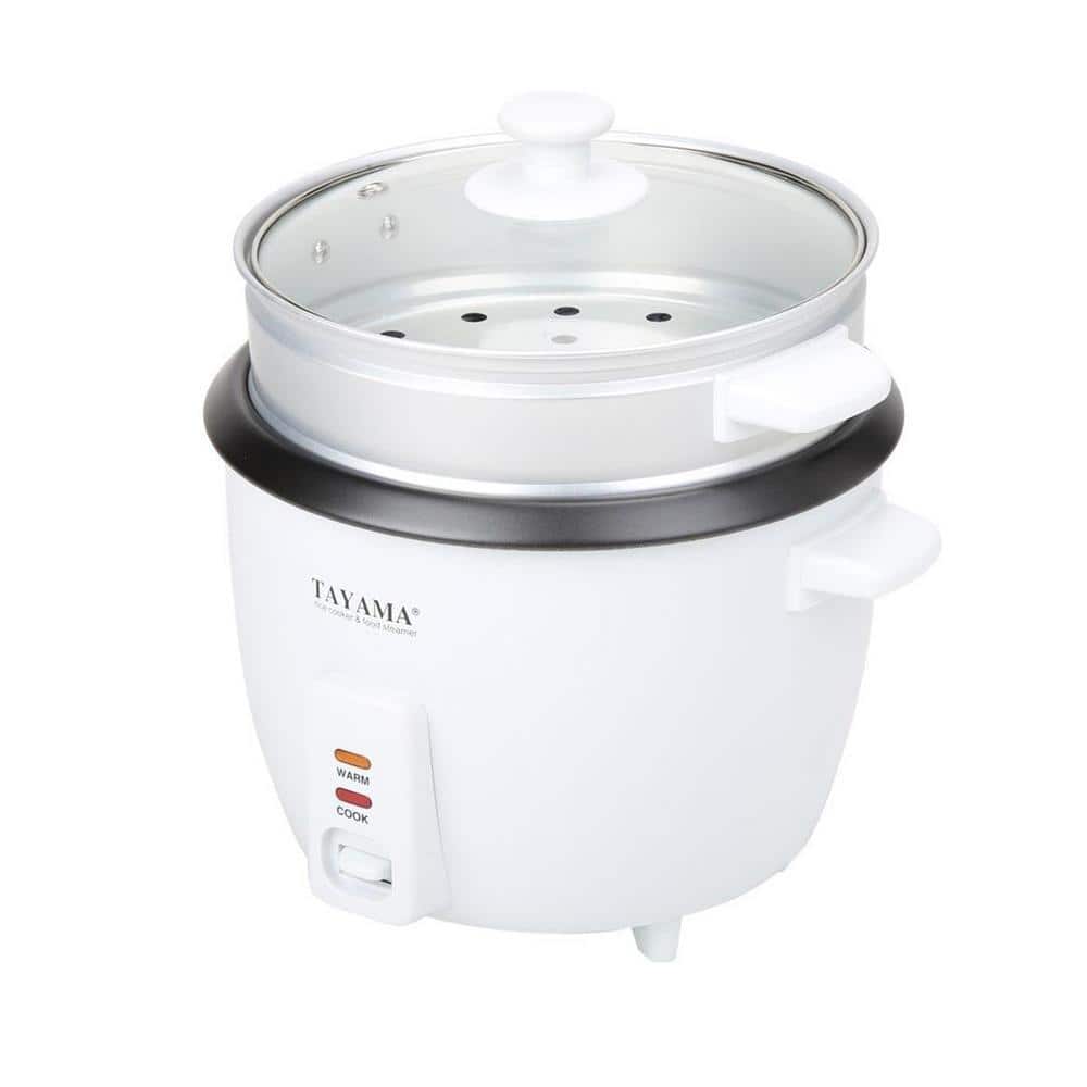 Tayama 16-Cup Rice Cooker with Steam Tray and Glass Lid in White RC-8R