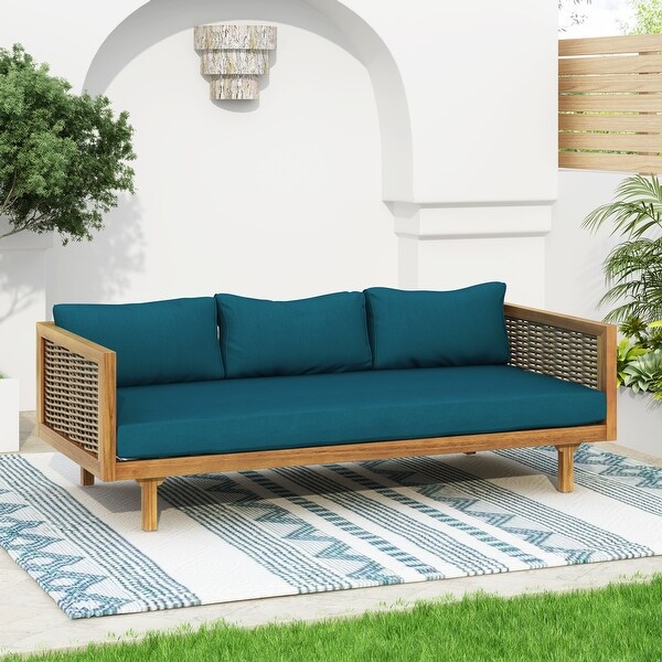 Aidan Farmhouse Outdoor 3 Seater Daybed with Fabiric Cushion by Christopher Knight Home