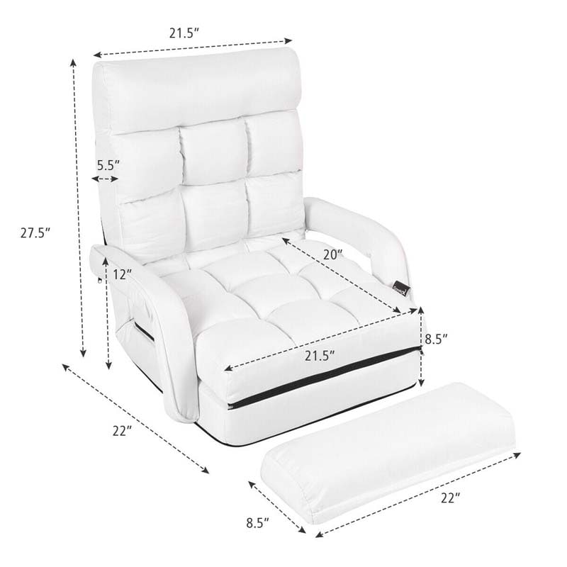 Foldable Massage Floor Chair Recliner, Single Lazy Sofa with Ergonomic Armrest, Adjustable 5 Backrest Positions & Detachable Mat