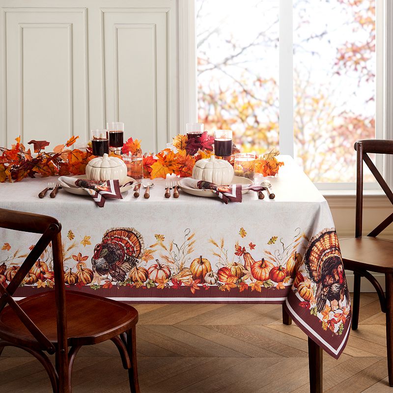 Elrene Home Fashions Autumn Heritage Turkey Engineered Rectangle Tablecloth