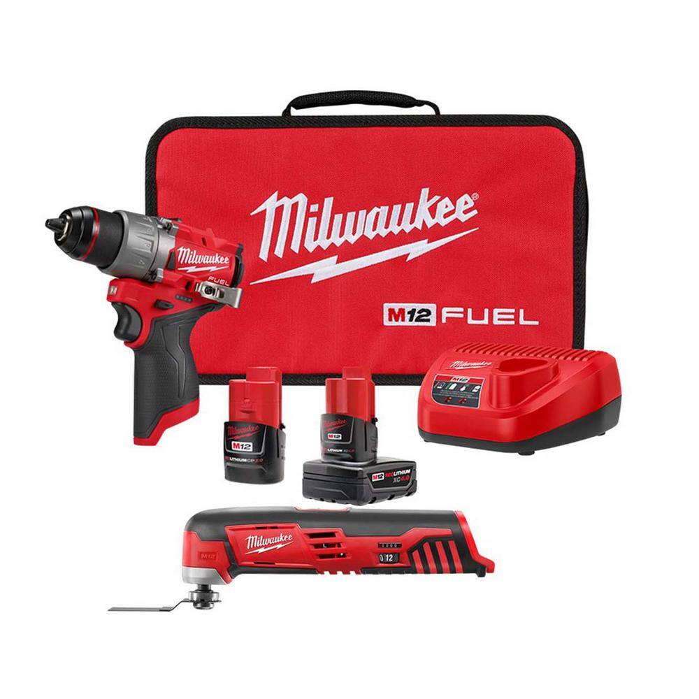 MW M12 FUEL 12-Volt Lithium-Ion Brushless Cordless 12 in. Drill Driver Kit with M12 Multi-Tool 3403-22-2426-20