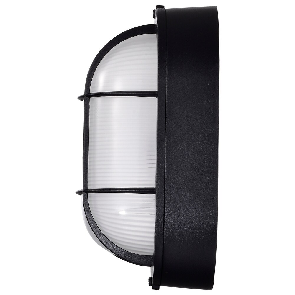 LED Small Oval Bulk Head Fixture Black Finish with White Glass