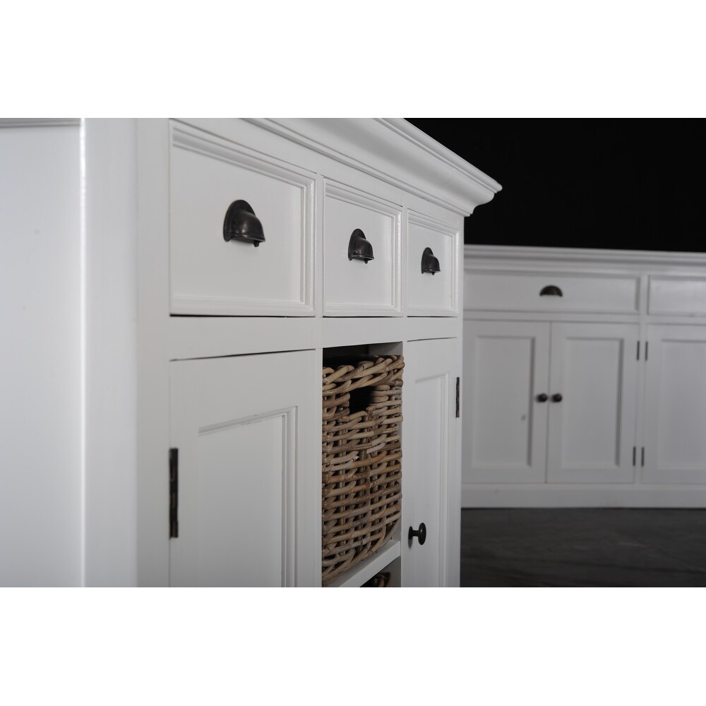 NovaSolo Halifax Coastal White Buffet with 2 Baskets  Solid Mahogany Frame  49.21 x 19.69 x 33.46   49.21 x 19.69 x 33.46