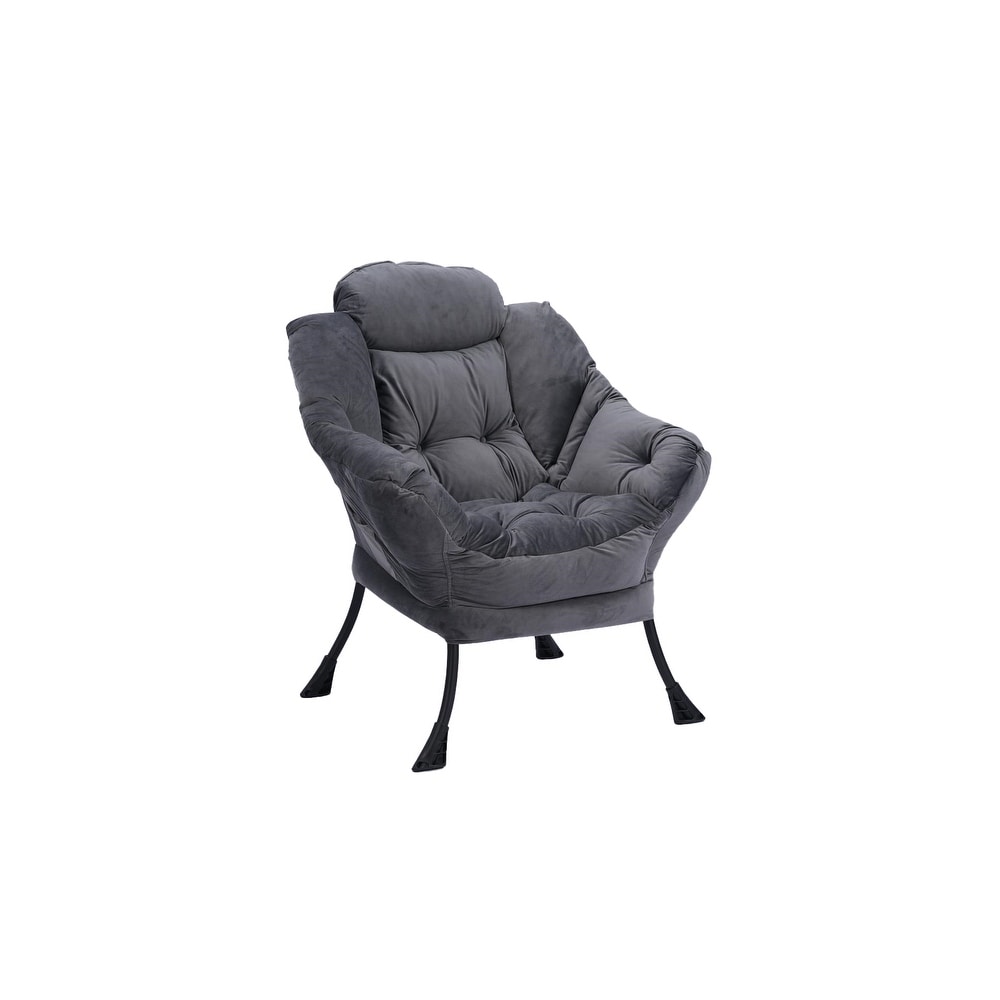 Living Room Chairs Modern Cotton Fabric Lazy Chair Single Steel Frame Leisure Sofa Chair with Armrests and A Side Pocket