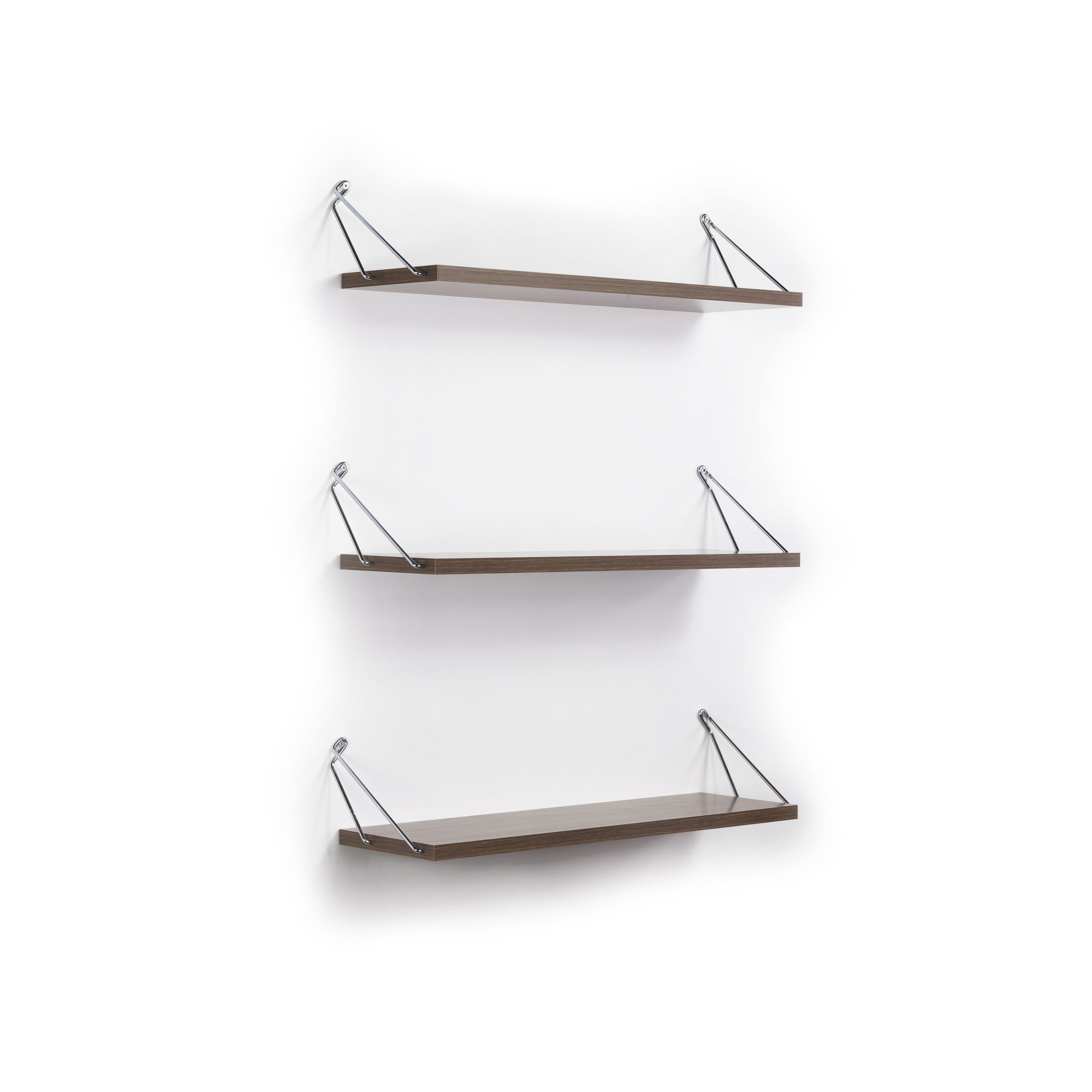 Altai Floating Wall Decor Wall Mounted Rustic Decorative Hanging Metal Bracket Triple Shelfs for Books, Walnut-Chrome