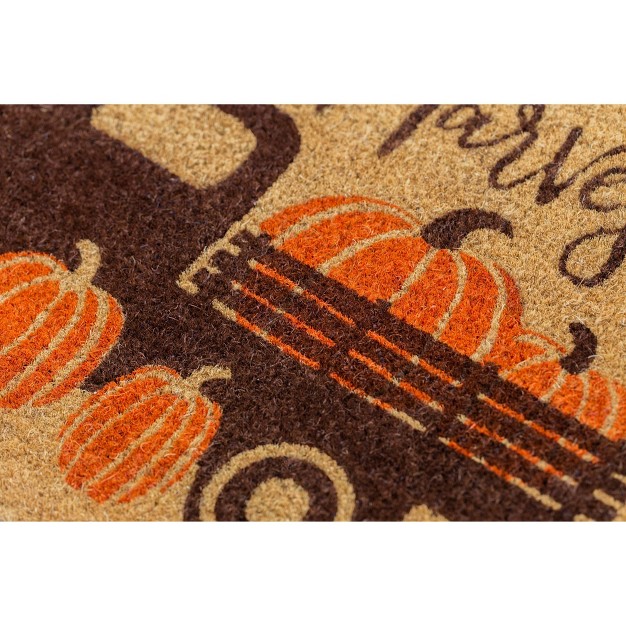 X 2 x27 4 quot Happy Harvest Autumn Indoor outdoor Coir Doormat Orange brown Entryways