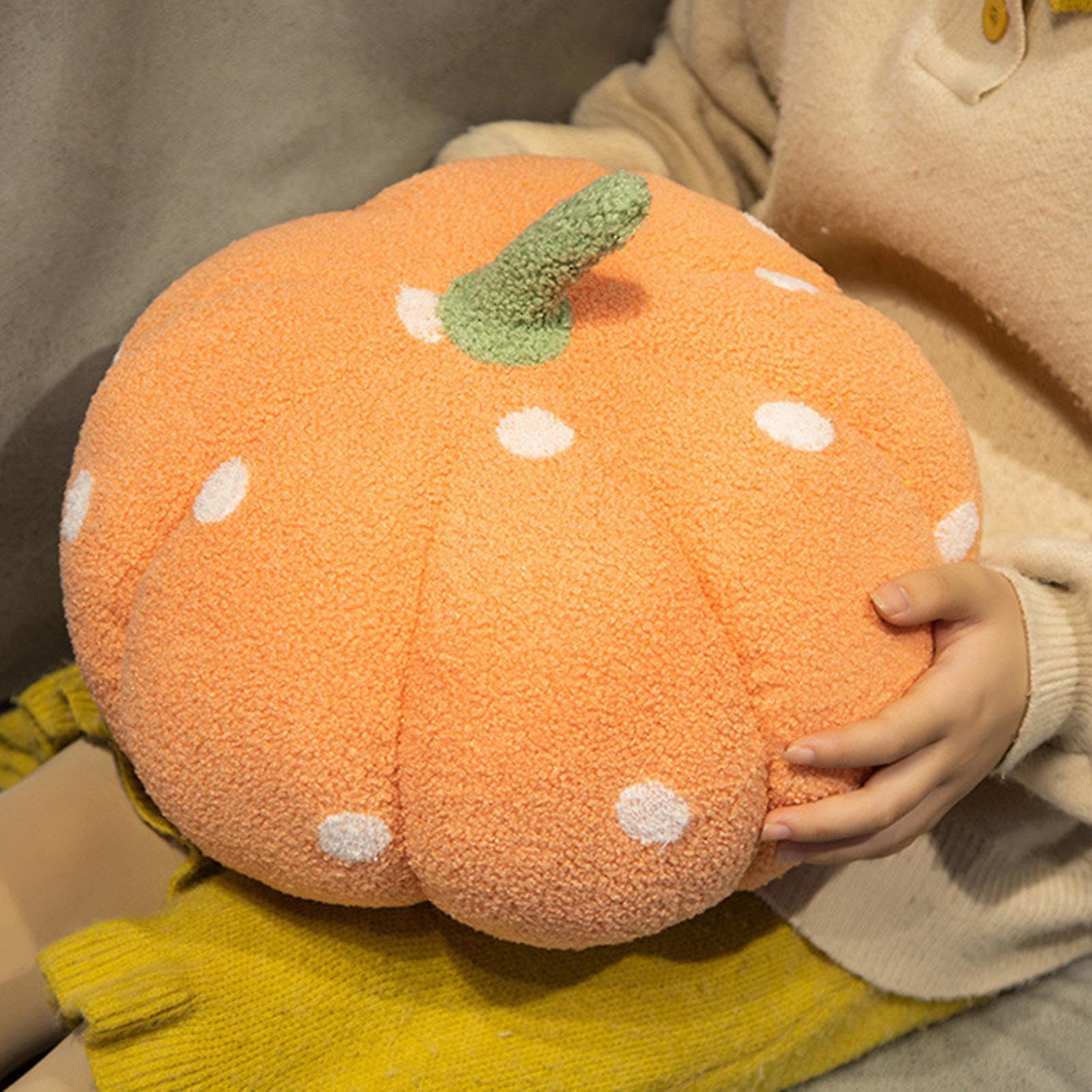 Pumpkin Plush Pillow Dot Printed Fluffy Pp Cotton Filling Cute Sofa Cushion Ornament Simulation Pumpkin Stuffed Toy Baby Soothing Pillow Hall