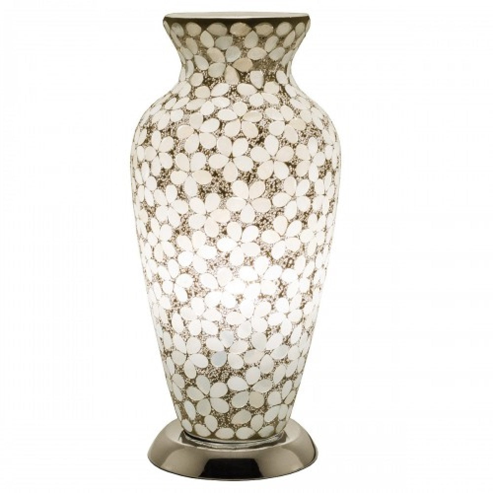 Britalia 880433 Opaque White Flower Mosaic Glass Vintage Vase Table Lamp 38cm