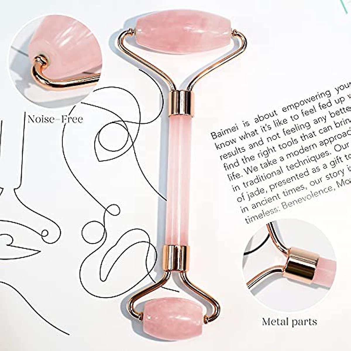 Jade Roller and Gua Sha  Face Roller  Facial Beauty Roller Skin Care Tools  Baimei Rose Quartz Massager For Face  Eyes  Neck  Body Muscle Relaxing And R