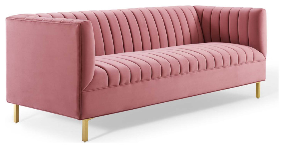 Shift Channel Tufted Performance Velvet Sofa   Contemporary   Sofas   by Beyond Design  ampMore  Houzz