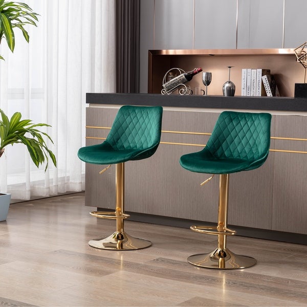 Set of 2 Bar Stools，with Chrome Footrest and Base Swivel Height Adjustable