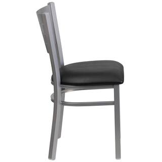 Flash Furniture Hercules Series Silver Slat Back Metal Restaurant Chair with Black Vinyl Seat XUDG60401BKV