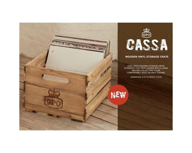 Gpo Retro Cassa Lp Record Wood Storage Case 100 Cap Tan