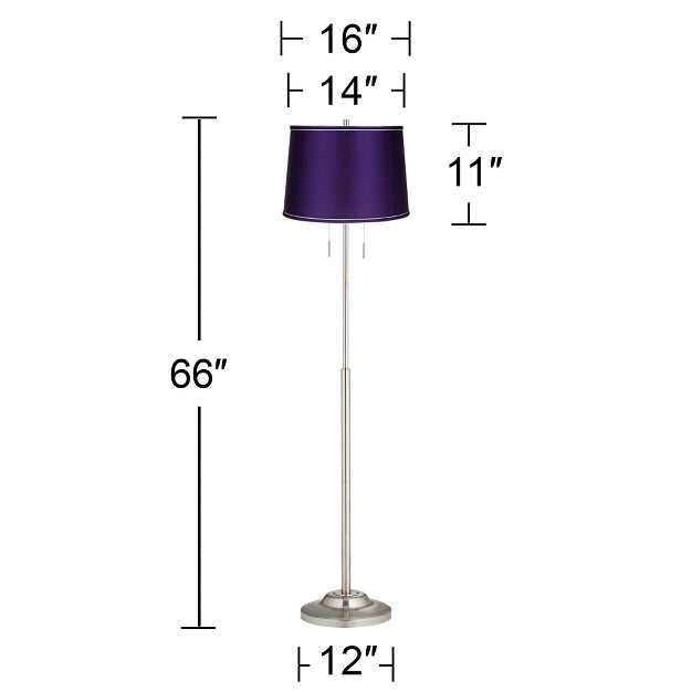 Tall Brushed Nickel Silver Metal Satin Purple Drum Shade For Living Room Bedroom Office House Home