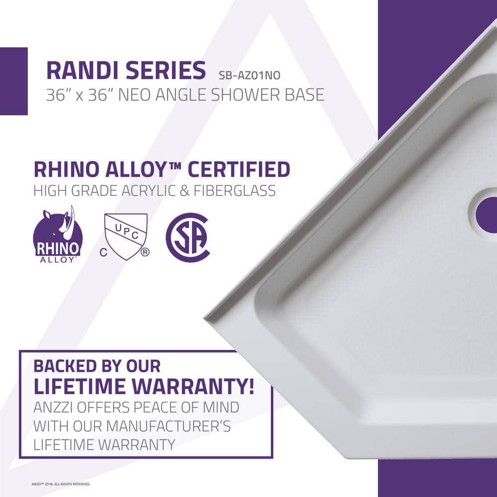 ANZZI Randi 36 in x 36 in Double Threshold Shower Base in White