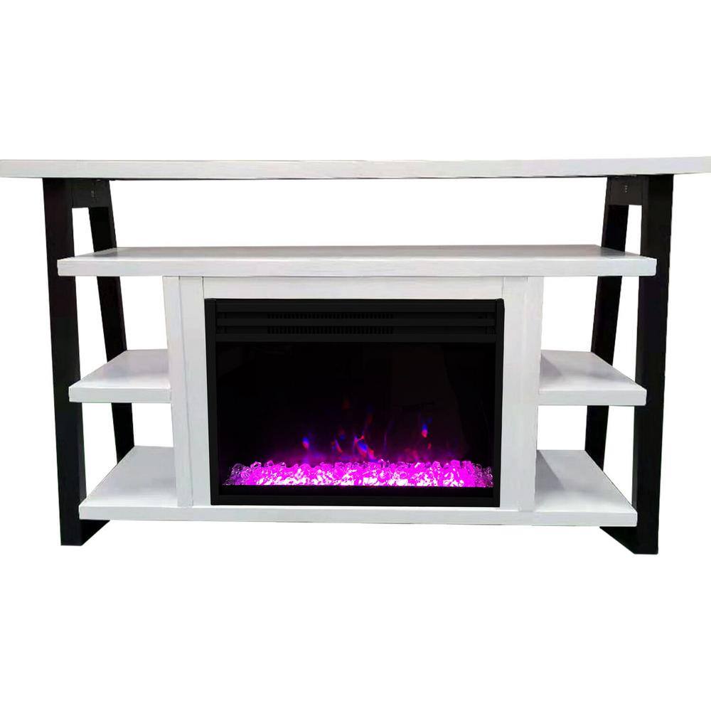 Hanover Industrial Chic 53.1 in. W Freestanding Electric Fireplace TV Stand in White and Black with Deep Crystal Display FS5332-1BWTCS