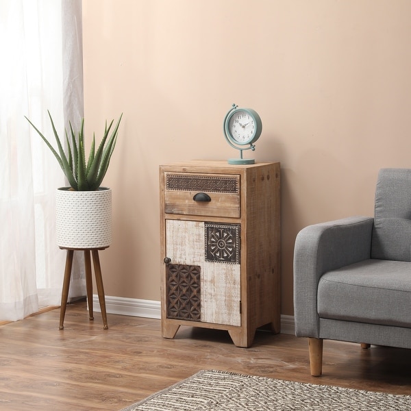 Farmhouse Wood 1-Drawer 1-Door Side Table with Storage - 28.5