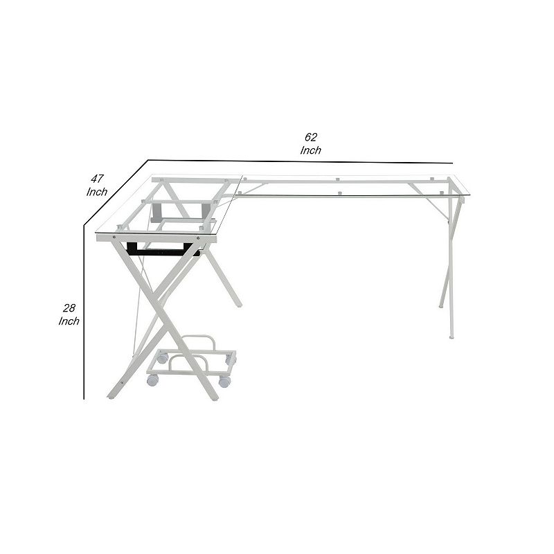 Computer Desk with Glass Top and CPU Holder， White