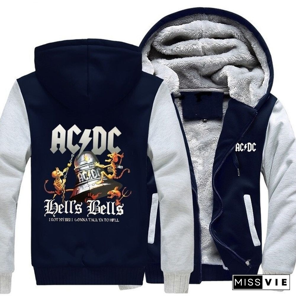 Autumn&Winter Fashion Men/Women Warm Jacket ACDC Band Zipper Cardigan Hoodie Jacket Coat XS-4XL