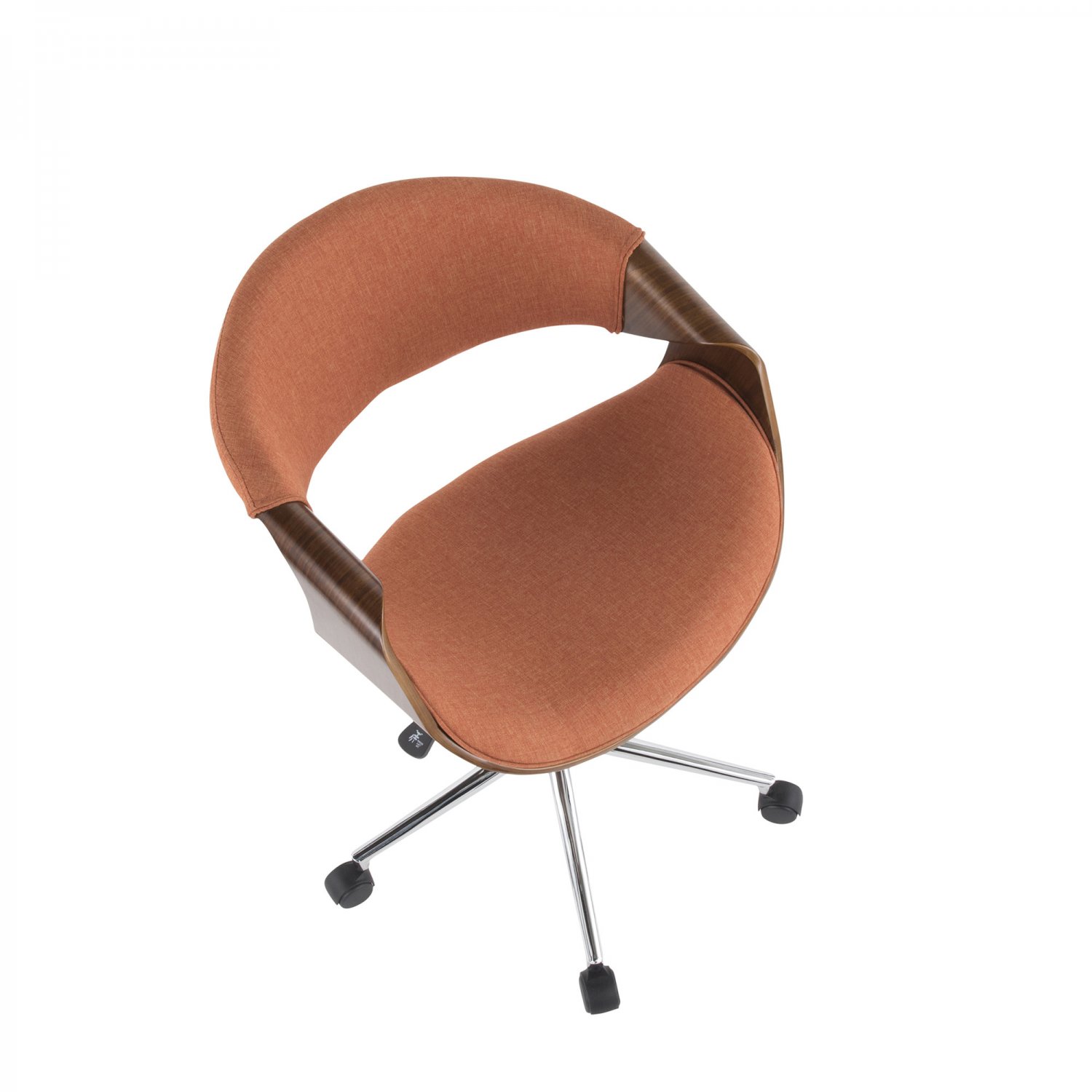 Curvo Mid-Century Modern Office Chair in Walnut Wood and Orange Fabric by Lumi