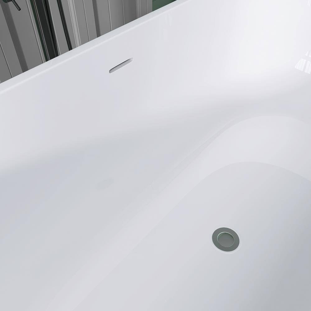 Zeafive 55 in. x 27.5 in. Acrylic Soaking Tub Flatbottom Free Standing Bathtub Chrome Anti-clogging Drain in Glossy White Z32E4S55W