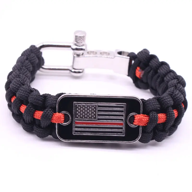 Anthrive Camo Bracelet Tactical Bronze American Flag Charm Survival Paracord Bracelet With Adjustable Buckle For Men