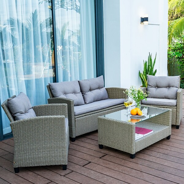 M4H Versailles 4Piece Wicker Sectional Outdoor Conversation Set