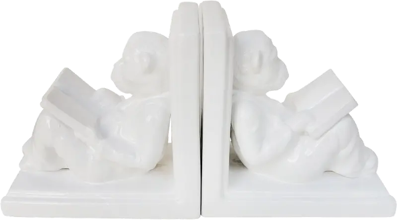 7 Inch White Ceramic Reading Monkey Bookend Pair