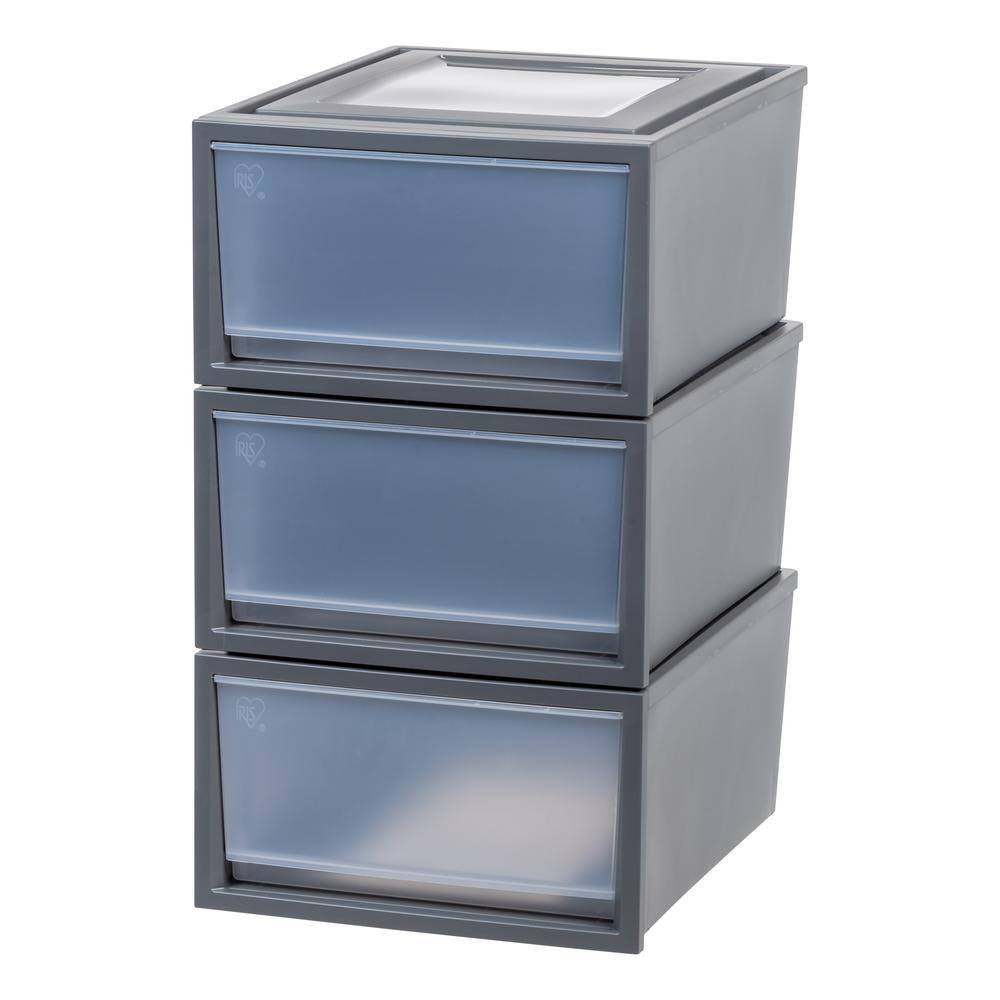 IRIS Plastic Stackable Chest Drawer in Gray (1-Drawer) (3-Pack) 500115