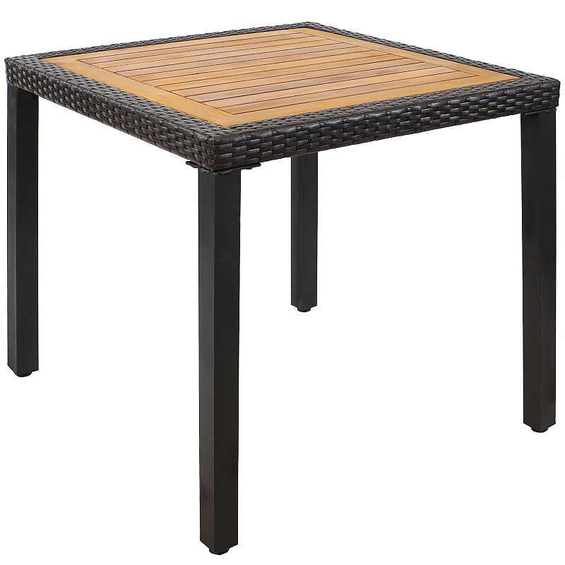 Sunnydaze 31.5 in Acacia Wood and Wicker Square Patio Dining Table