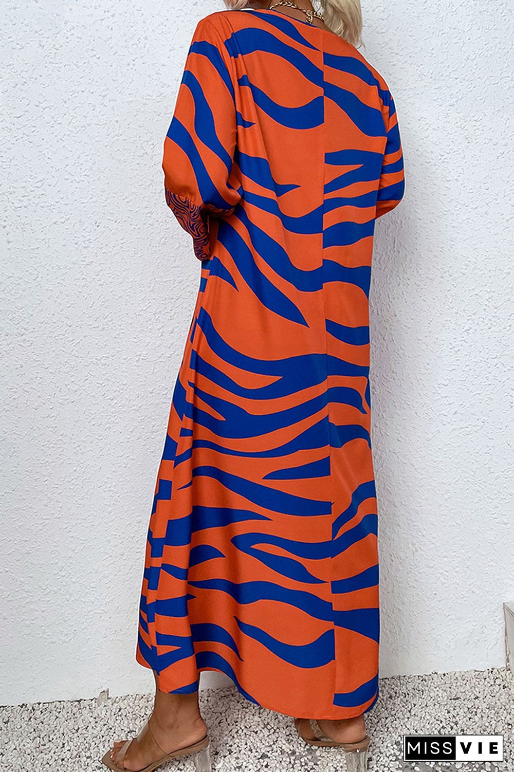 V Neck Orange Oversize Printed Maxi Dress